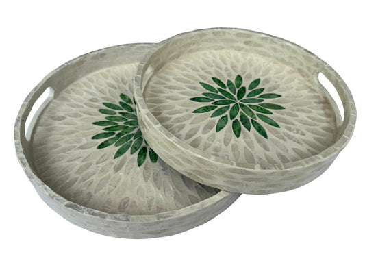 Handmade Round Shell Inlay Tray – Mother of Pearl Decorative Serving Tray, Elegant Coffee Table Organizer, Luxury Vanity Tray, Gift Idea