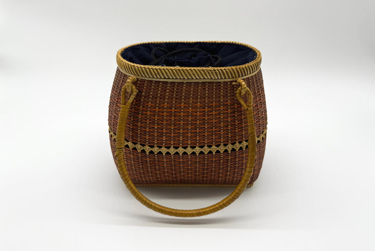 Small Bamboo Basket Handbag, Handmade Rattan Purse with Fabric Lining, Woven Summer Tote Bag, Boho Shoulder Bag, 7.1x3.5x12.2in