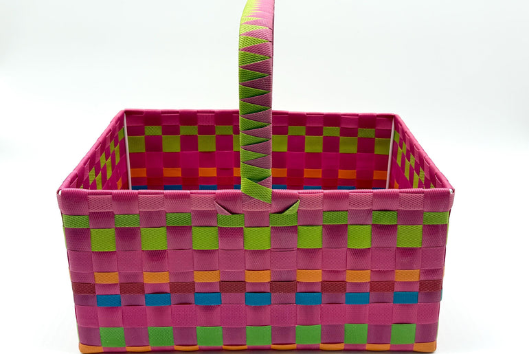 Large Woven Plastic Basket with Handle, Easter Basket, Colorful Storage Basket, Gift Basket, Picnic Basket, Toy Organizer