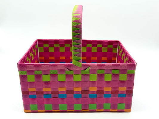 Large Woven Plastic Basket with Handle, Easter Basket, Colorful Storage Basket, Gift Basket, Picnic Basket, Toy Organizer