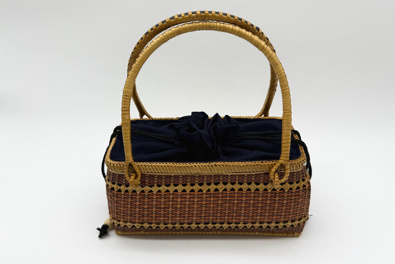 Handwoven Rectangular Bamboo Handbag, Wicker Basket Purse with Fabric Lining, Boho Top Handle Bag, Summer Tote, 9.4x3.9x10.2in