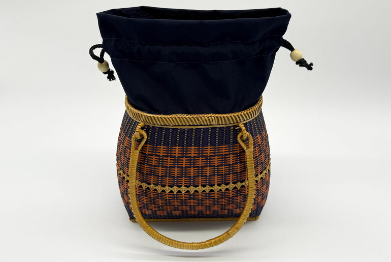 Small Bamboo Basket Handbag, Handmade Rattan Purse with Fabric Lining, Woven Summer Tote Bag, Boho Shoulder Bag, 7.1x3.5x12.2in