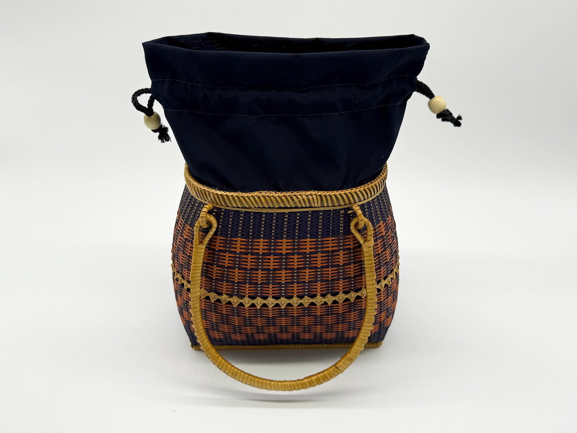 Small Bamboo Basket Handbag, Handmade Rattan Purse with Fabric Lining, Woven Summer Tote Bag, Boho Shoulder Bag, 7.1x3.5x12.2in