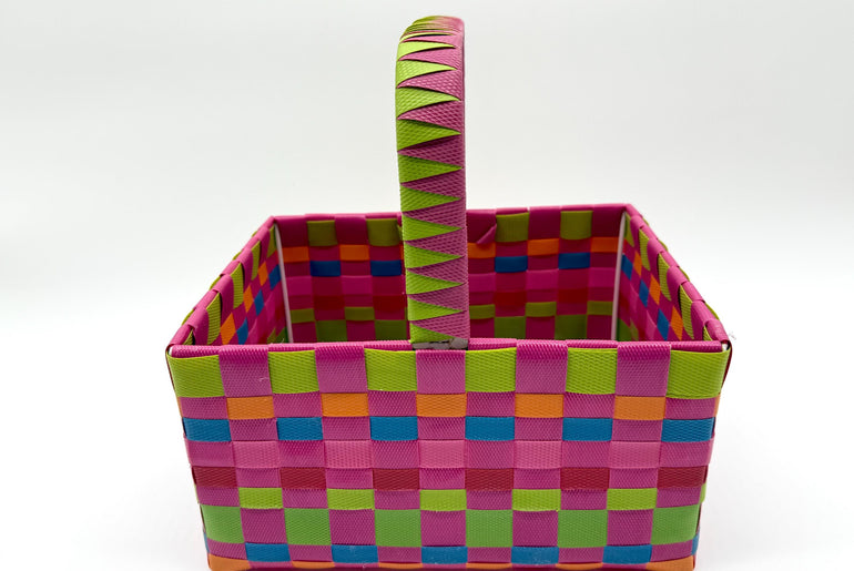 Woven Plastic Easter Basket with Handle, Colorful Storage Basket, Reusable Gift Basket, Picnic Basket, Kids Easter Bin