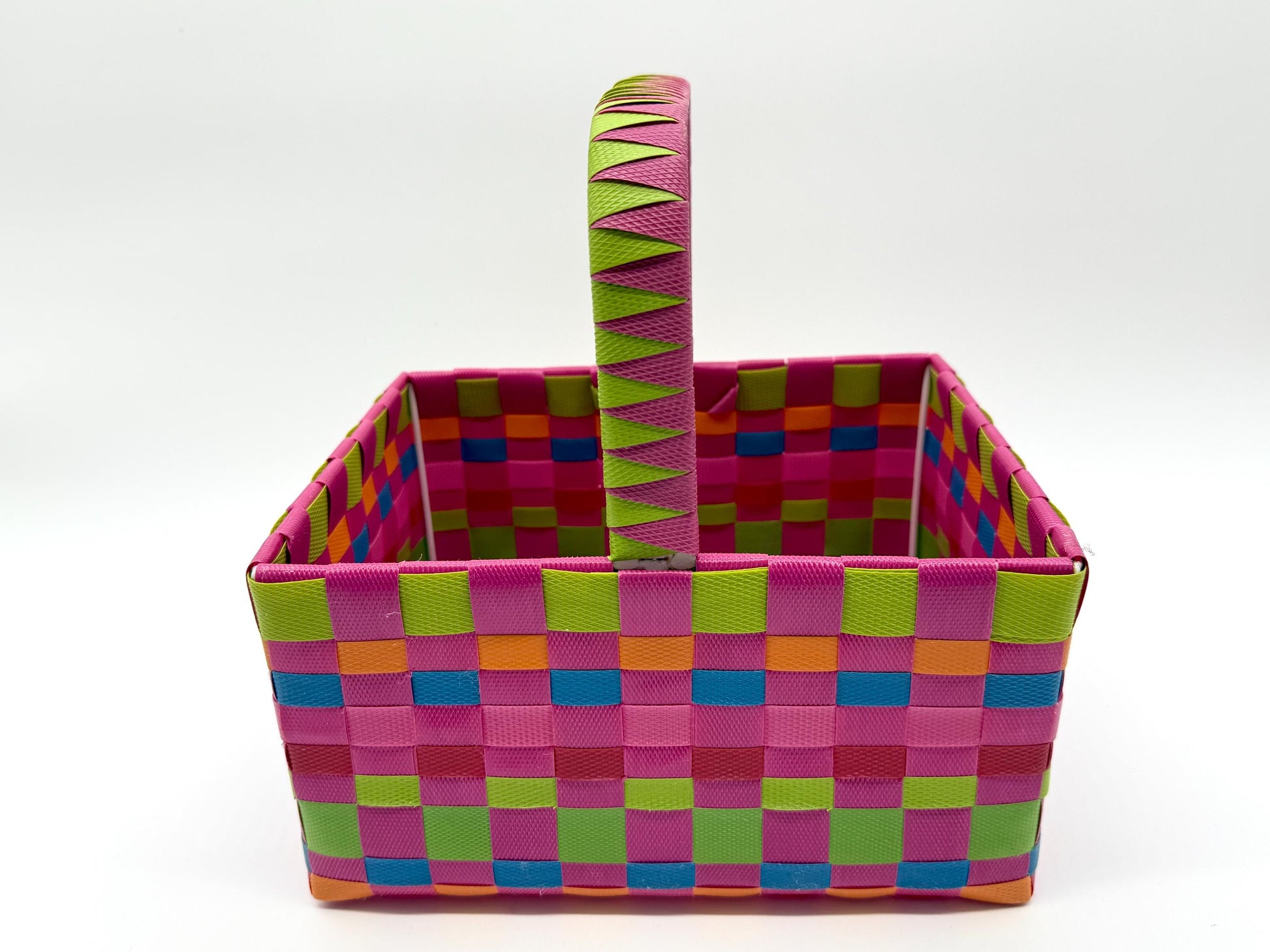 Woven Plastic Easter Basket with Handle, Colorful Storage Basket, Reusable Gift Basket, Picnic Basket, Kids Easter Bin