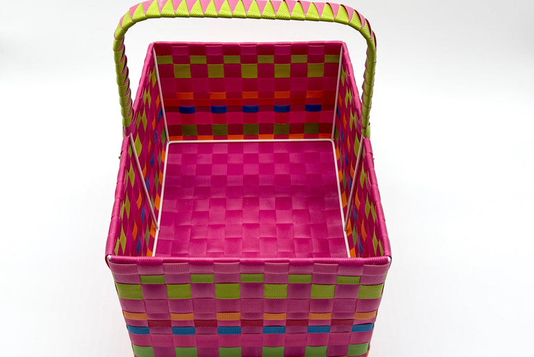 Large Woven Plastic Basket with Handle, Easter Basket, Colorful Storage Basket, Gift Basket, Picnic Basket, Toy Organizer