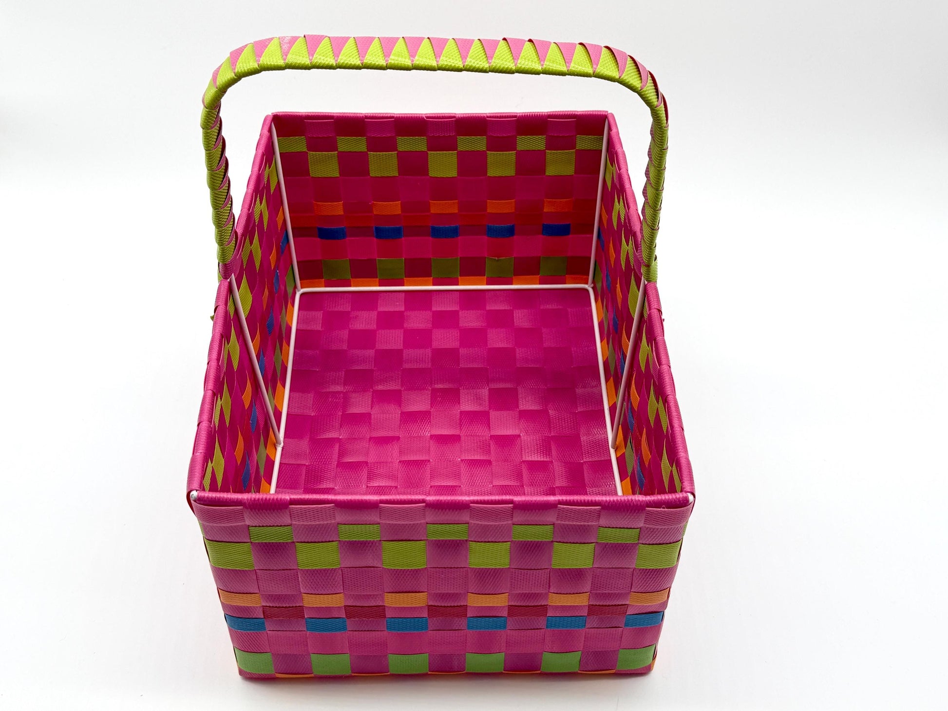 Large Woven Plastic Basket with Handle, Easter Basket, Colorful Storage Basket, Gift Basket, Picnic Basket, Toy Organizer