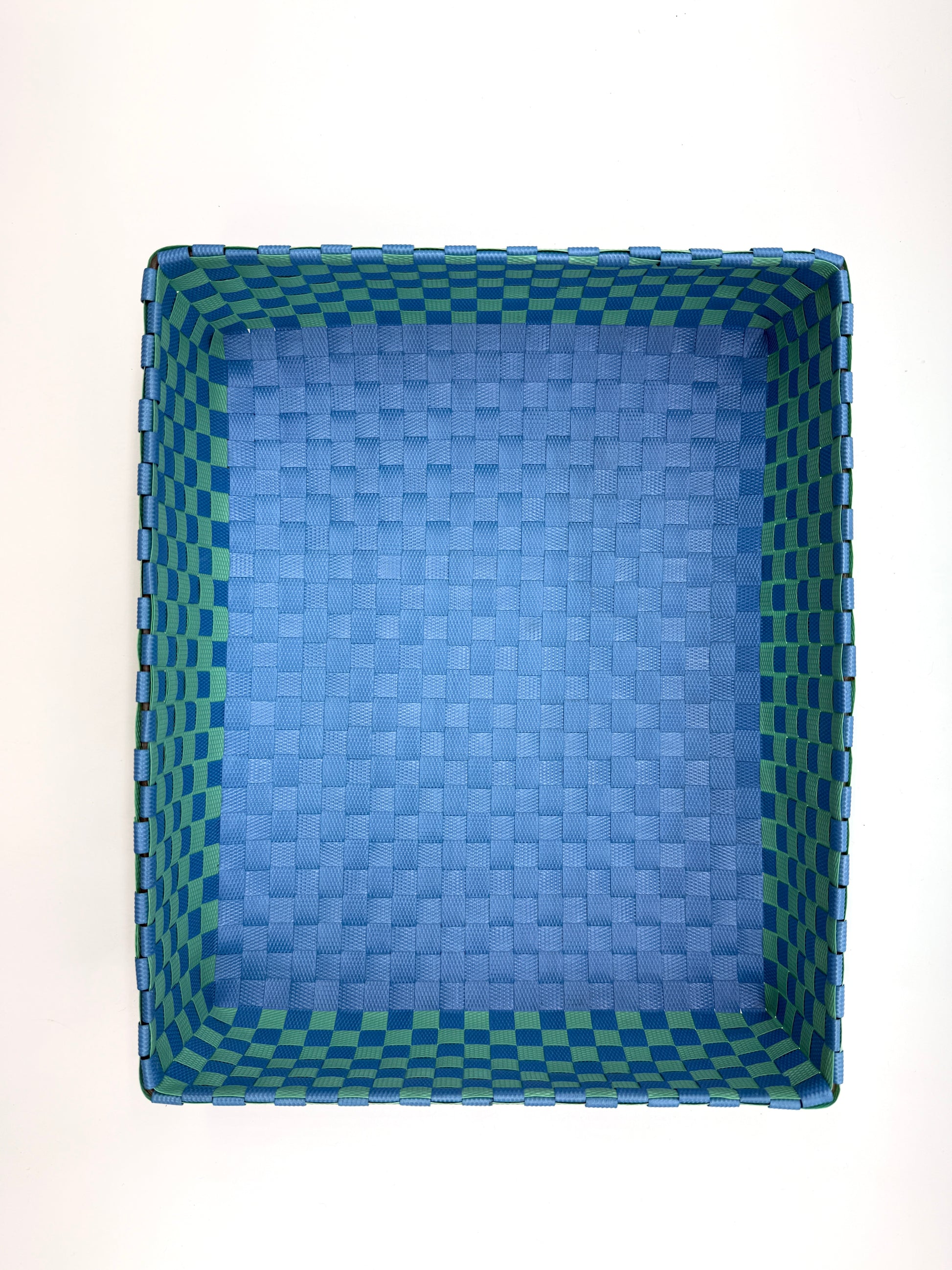 Checkered Woven Plastic Tray, Colorful Handwoven Serving Tray, Large Boho Catchall Basket, Waterproof Bathroom Vanity Tray, Desk Organizer