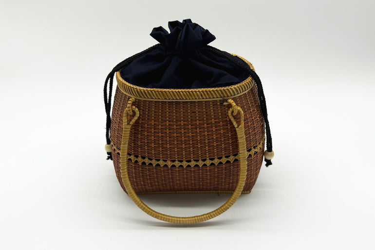 Small Bamboo Basket Handbag, Handmade Rattan Purse with Fabric Lining, Woven Summer Tote Bag, Boho Shoulder Bag, 7.1x3.5x12.2in
