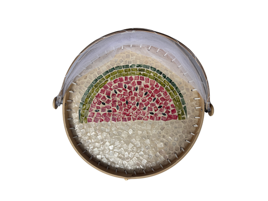 Round Bamboo Food Cover with Mesh Dome, Mother of Pearl Inlay Bamboo Tray, Handmade Food Protector, Kitchen Serving Tray 16 Inch