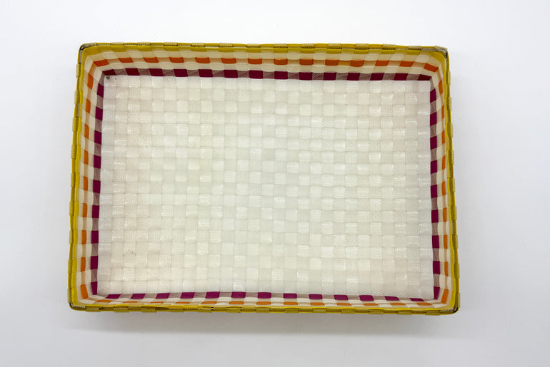Handwoven Rectangular Plastic Tray, Colorful Woven Serving Tray, Boho Desk Paper Organizer, Waterproof Bathroom Vanity Tray, Striped Catchall