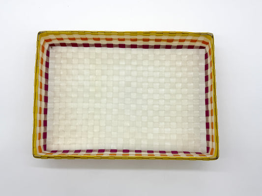 Handwoven Rectangular Plastic Tray, Colorful Woven Serving Tray, Boho Desk Paper Organizer, Waterproof Bathroom Vanity Tray, Striped Catchall