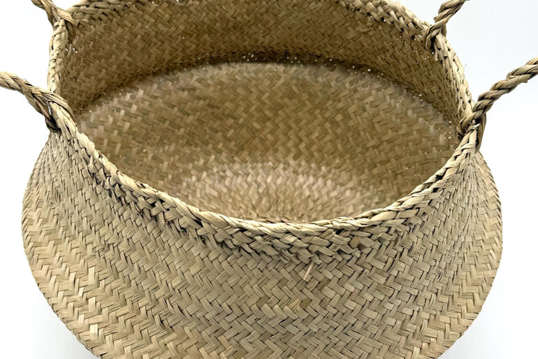 Cat Face Seagrass Storage Basket with Handles, Foldable Woven Laundry Basket, Decorative Organizer for Home, 13.8in