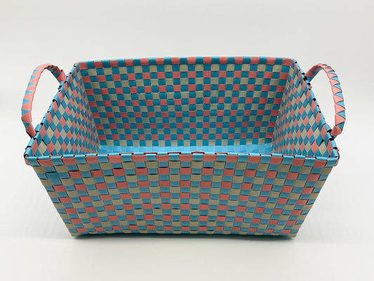 Handwoven Plastic Storage Basket with Handles, Woven Organizer Bin, Multi Size Basket for Toy Laundry Bathroom Nursery Storage