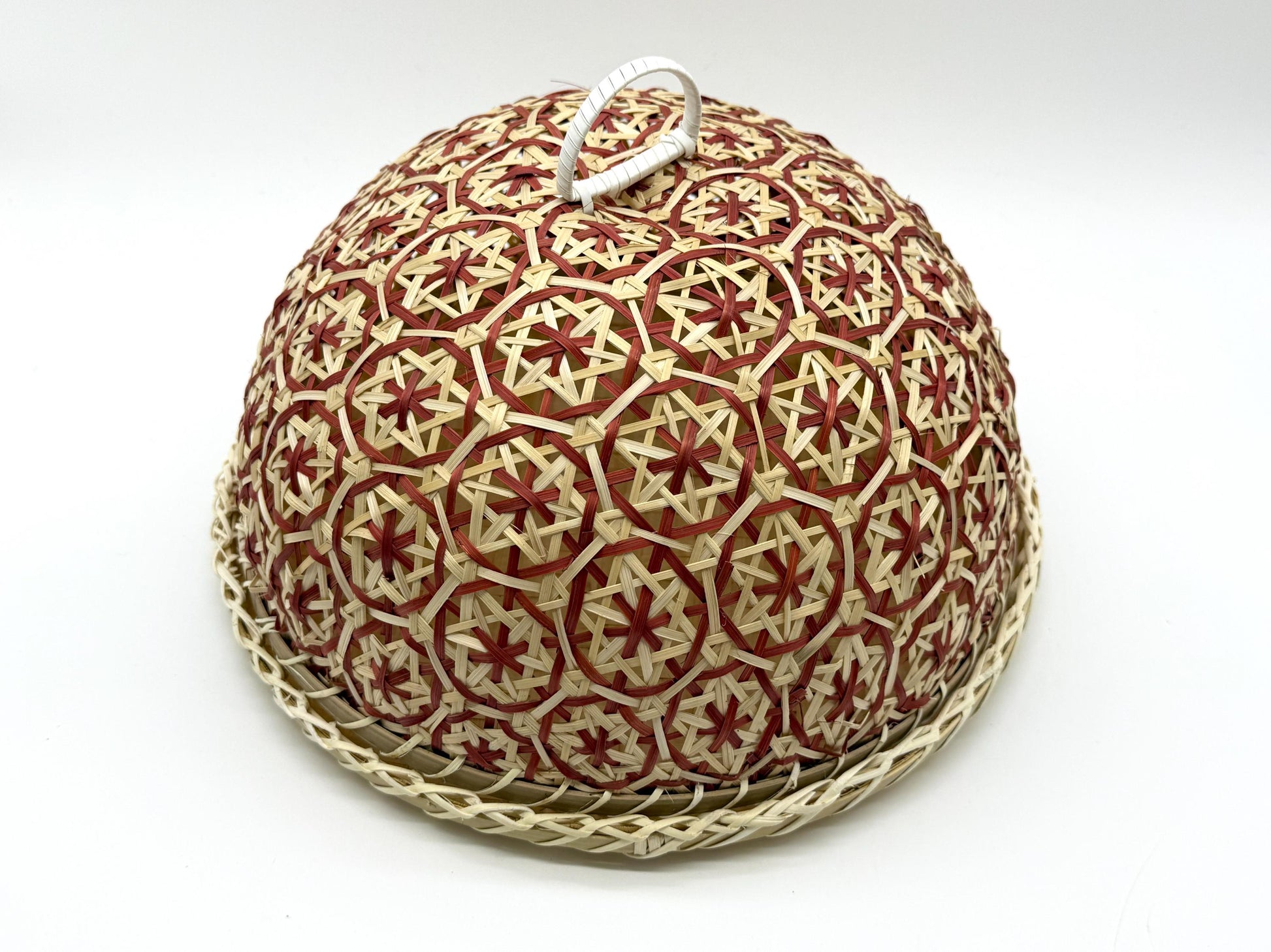 Round Bamboo Food Cover with Tray, Handwoven Floral Food Tent, Fruit Serving Dome, Fly Protection Cover, Picnic Food Cover, 13in