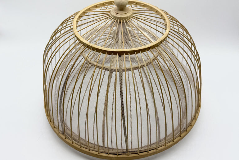 Round Bamboo Mesh Food Cover Dome, Handwoven Kitchen Dish Protector, Natural Food Cover for Meals & Fruit, Rustic Kitchen Gift 14–16 Inch