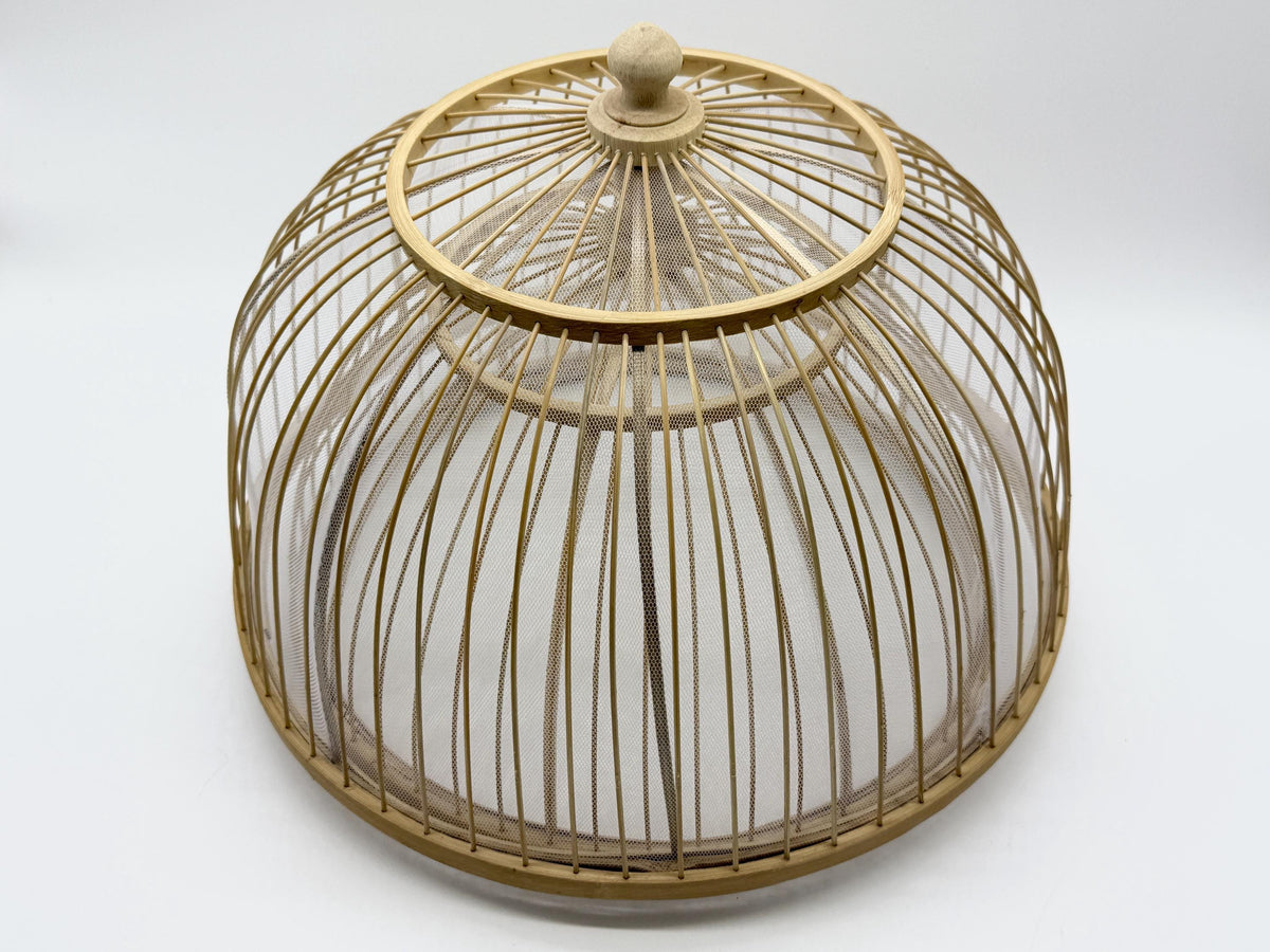 Round Bamboo Mesh Food Cover Dome, Handwoven Kitchen Dish Protector, Natural Food Cover for Meals & Fruit, Rustic Kitchen Gift 14–16 Inch
