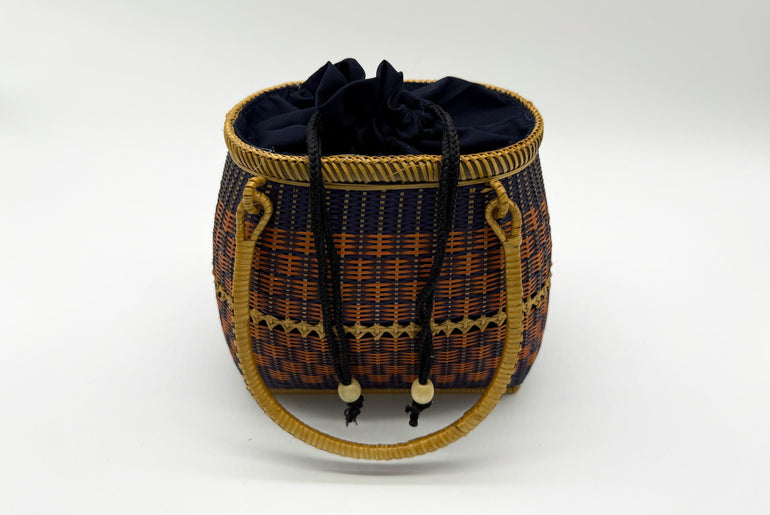 Small Bamboo Basket Handbag, Handmade Rattan Purse with Fabric Lining, Woven Summer Tote Bag, Boho Shoulder Bag, 7.1x3.5x12.2in
