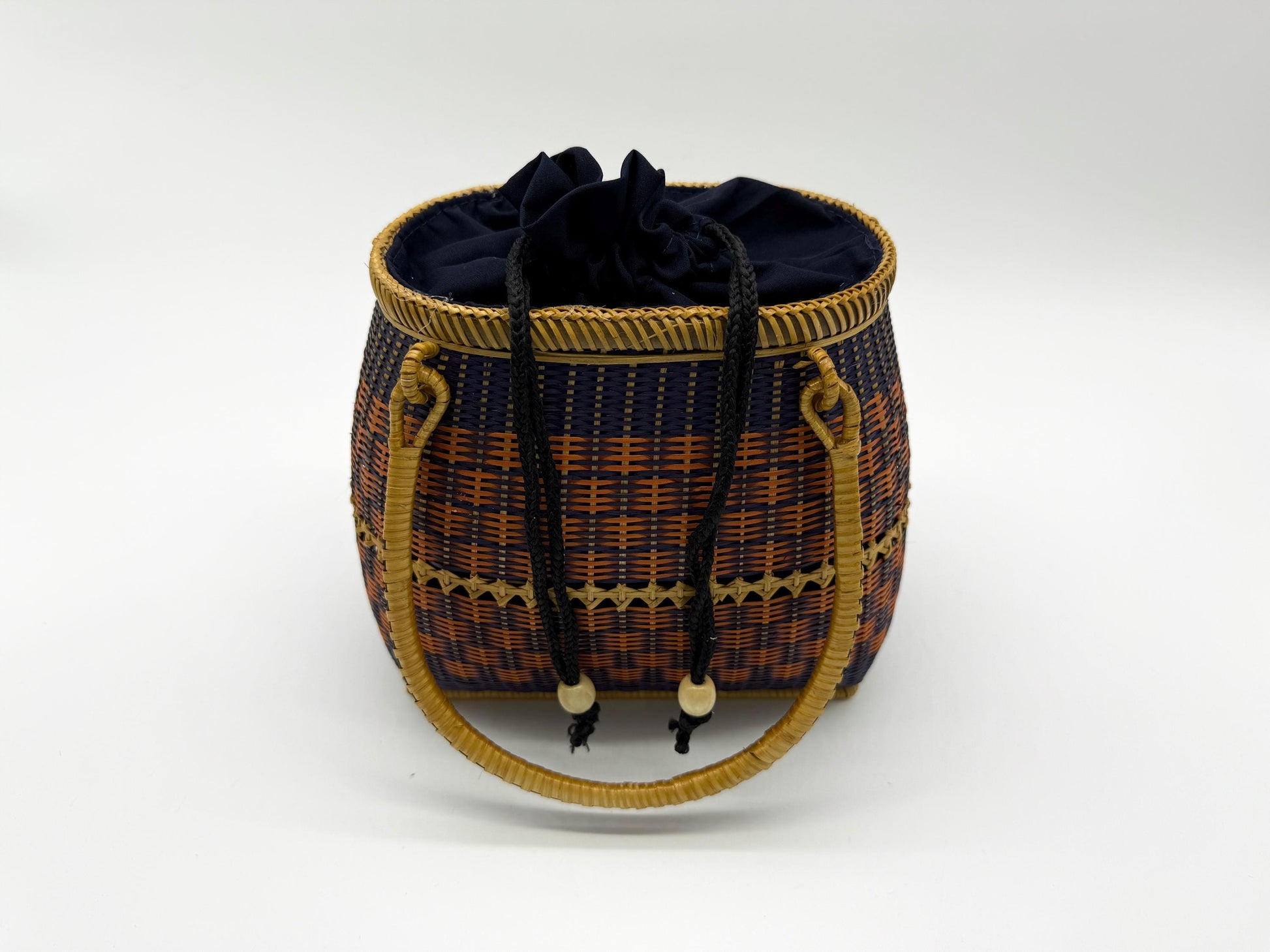 Small Bamboo Basket Handbag, Handmade Rattan Purse with Fabric Lining, Woven Summer Tote Bag, Boho Shoulder Bag, 7.1x3.5x12.2in