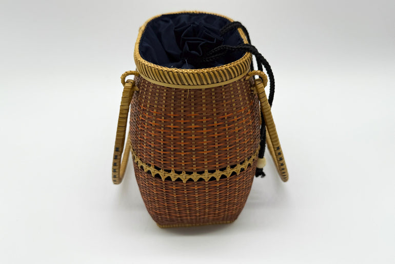 Small Bamboo Basket Handbag, Handmade Rattan Purse with Fabric Lining, Woven Summer Tote Bag, Boho Shoulder Bag, 7.1x3.5x12.2in