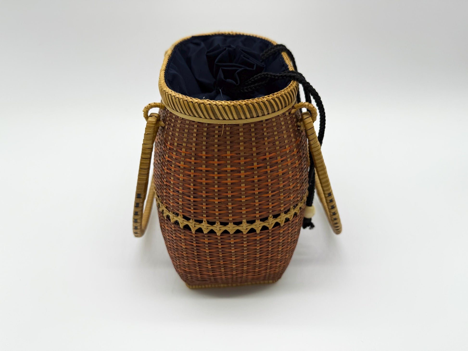 Small Bamboo Basket Handbag, Handmade Rattan Purse with Fabric Lining, Woven Summer Tote Bag, Boho Shoulder Bag, 7.1x3.5x12.2in