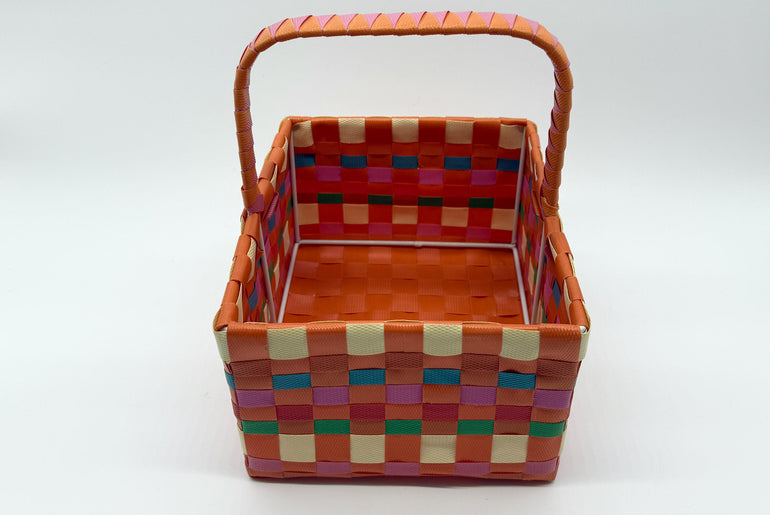 Woven Plastic Easter Basket with Handle, Colorful Storage Basket, Reusable Gift Basket, Picnic Basket, Kids Easter Bin