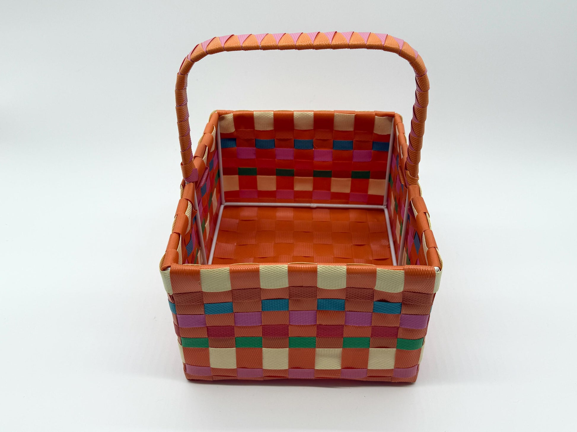 Woven Plastic Easter Basket with Handle, Colorful Storage Basket, Reusable Gift Basket, Picnic Basket, Kids Easter Bin