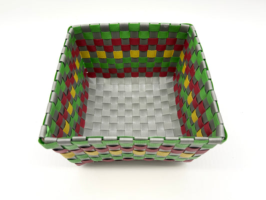 Handwoven Colorful Catchall Tray, Square Plastic Storage Basket, Boho Desk Organizer, Woven Key Bowl, Entryway Organizer, Vibrant Decor