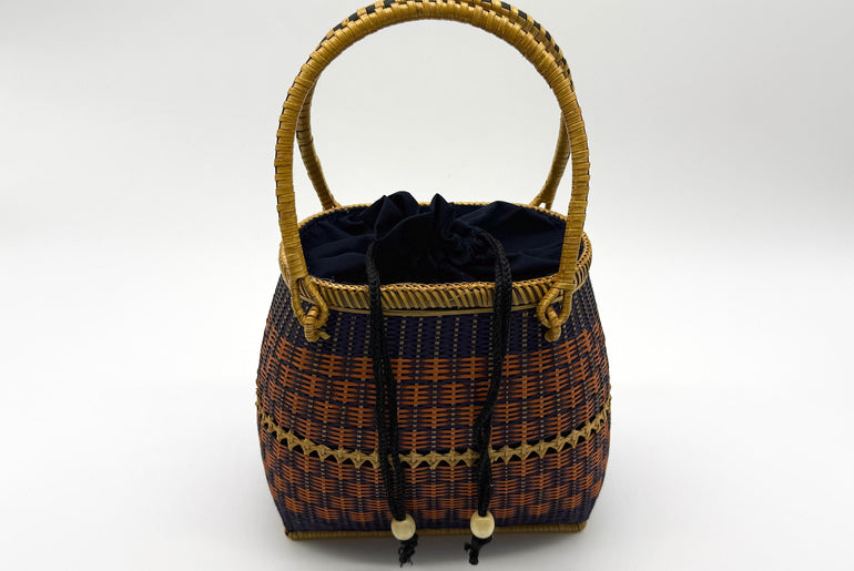 Small Bamboo Basket Handbag, Handmade Rattan Purse with Fabric Lining, Woven Summer Tote Bag, Boho Shoulder Bag, 7.1x3.5x12.2in