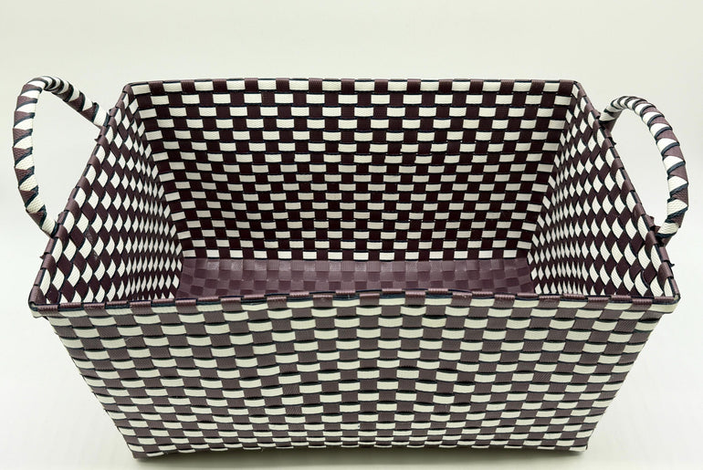 Handwoven Plastic Storage Basket with Handles, Woven Organizer Bin, Multi Size Basket for Toy Laundry Bathroom Nursery Storage