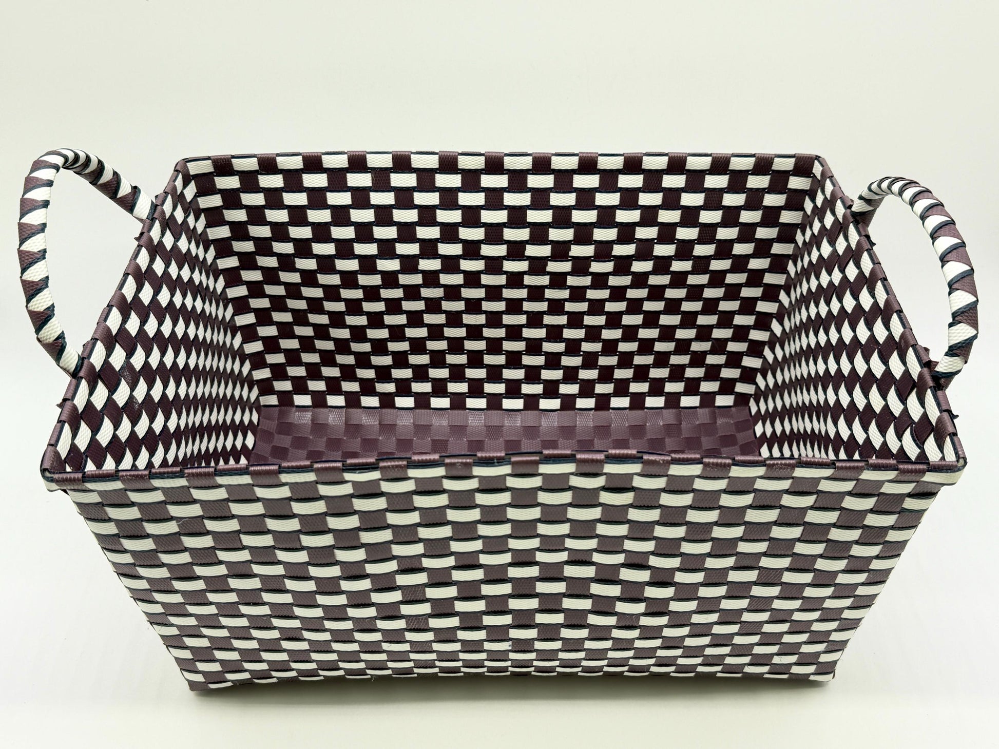 Handwoven Plastic Storage Basket with Handles, Woven Organizer Bin, Multi Size Basket for Toy Laundry Bathroom Nursery Storage