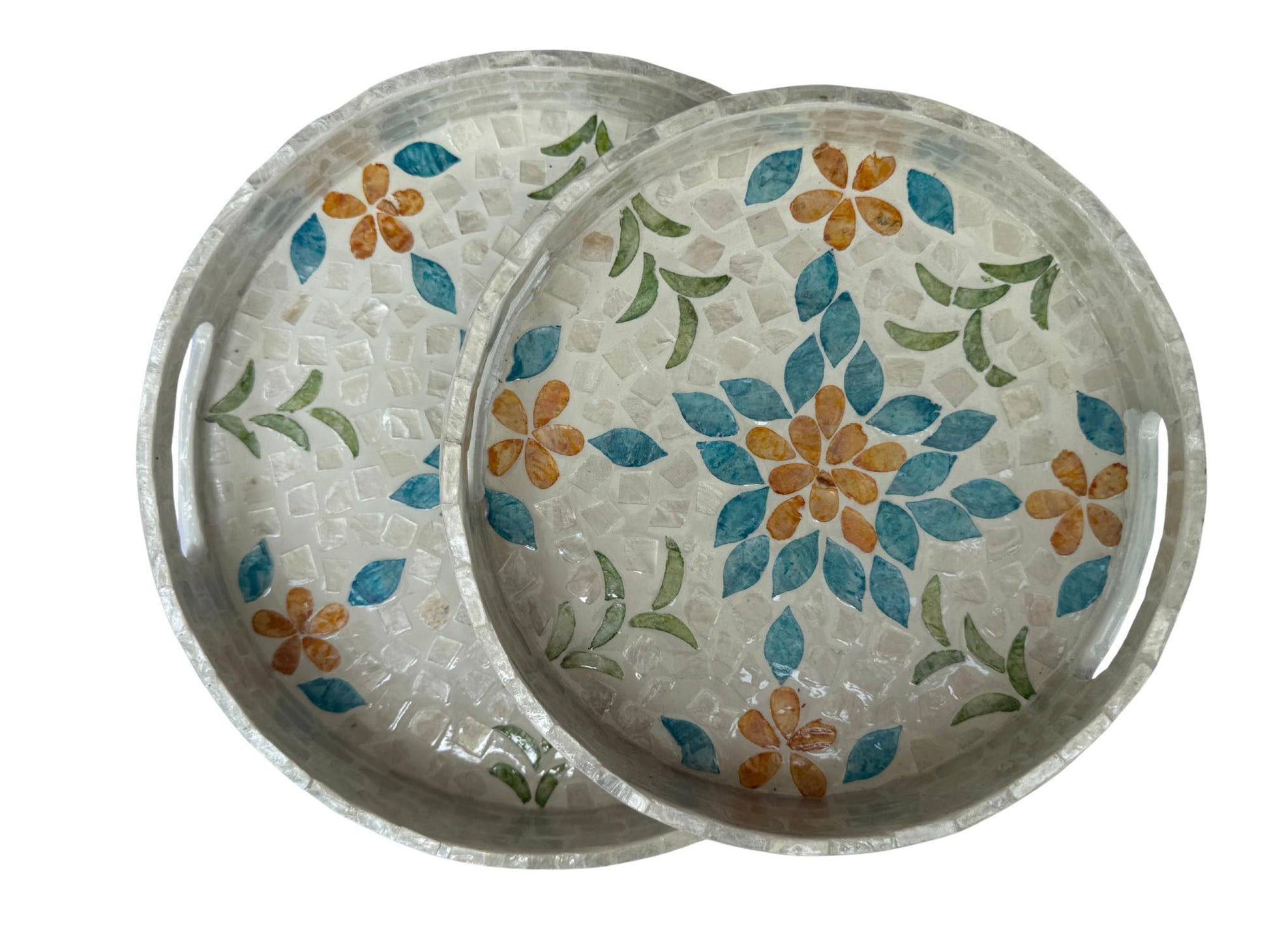 Handmade Round Shell Inlay Tray – Mother of Pearl Decorative Serving Tray, Elegant Coffee Table Organizer, Luxury Vanity Tray, Gift Idea