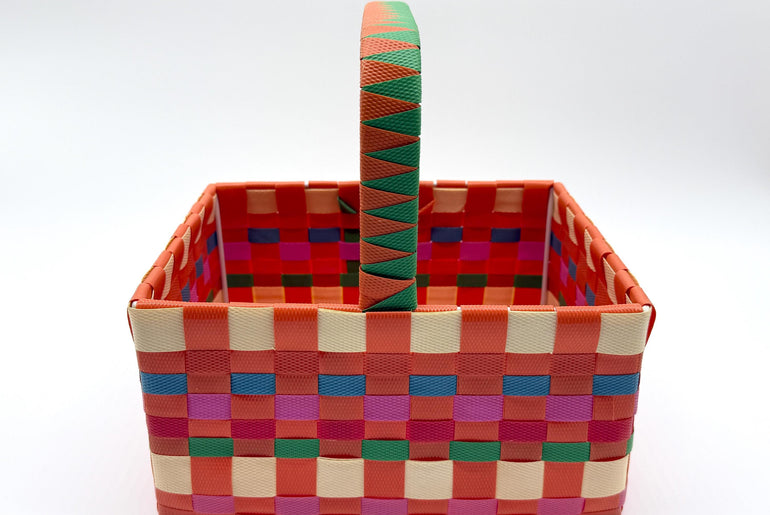 Woven Plastic Easter Basket with Handle, Colorful Storage Basket, Reusable Gift Basket, Picnic Basket, Kids Easter Bin