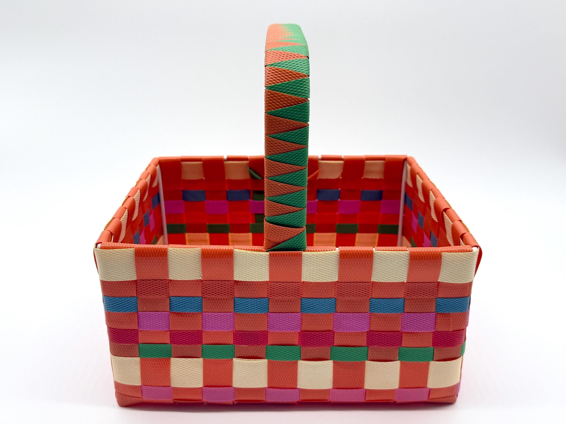 Woven Plastic Easter Basket with Handle, Colorful Storage Basket, Reusable Gift Basket, Picnic Basket, Kids Easter Bin