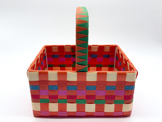 Woven Plastic Easter Basket with Handle, Colorful Storage Basket, Reusable Gift Basket, Picnic Basket, Kids Easter Bin