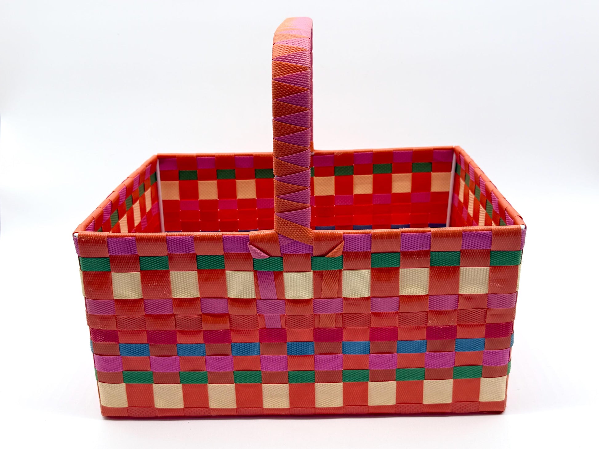 Large Woven Plastic Basket with Handle, Easter Basket, Colorful Storage Basket, Gift Basket, Picnic Basket, Toy Organizer