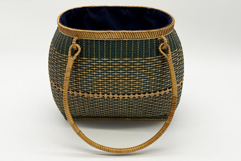 Handwoven Bamboo Handbag, Vintage Rattan Purse, Handmade Wicker Basket Bag with Fabric Lining, Boho Summer Shoulder Tote, 9.1x3.7x16.1in