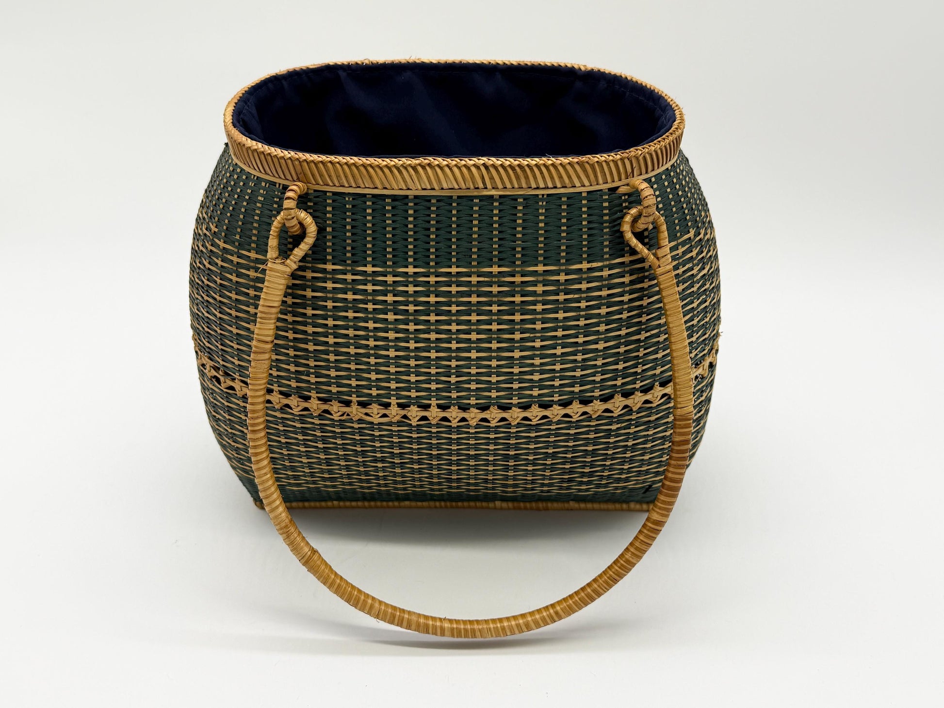 Handwoven Bamboo Handbag, Vintage Rattan Purse, Handmade Wicker Basket Bag with Fabric Lining, Boho Summer Shoulder Tote, 9.1x3.7x16.1in