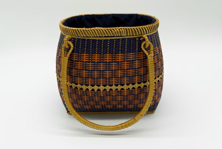 Small Bamboo Basket Handbag, Handmade Rattan Purse with Fabric Lining, Woven Summer Tote Bag, Boho Shoulder Bag, 7.1x3.5x12.2in