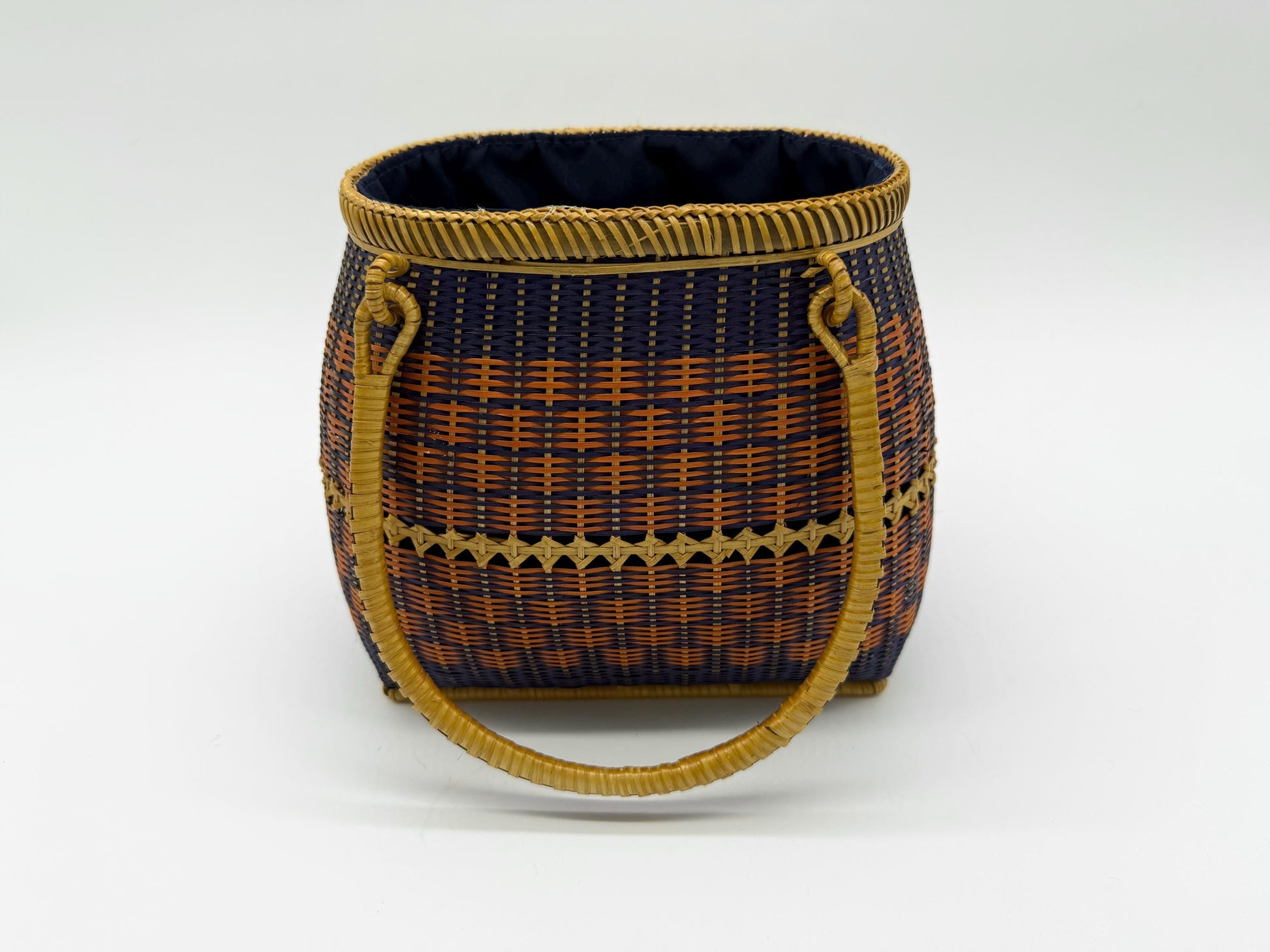 Small Bamboo Basket Handbag, Handmade Rattan Purse with Fabric Lining, Woven Summer Tote Bag, Boho Shoulder Bag, 7.1x3.5x12.2in