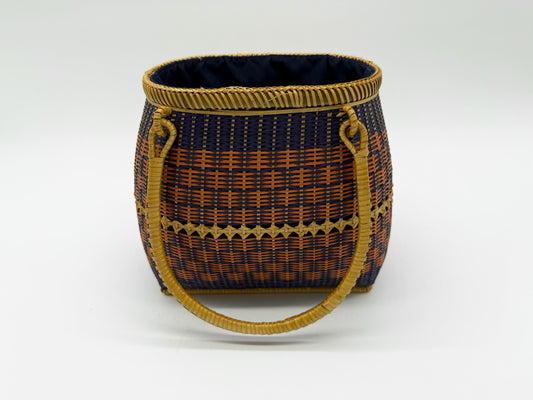 Small Bamboo Basket Handbag, Handmade Rattan Purse with Fabric Lining, Woven Summer Tote Bag, Boho Shoulder Bag, 7.1x3.5x12.2in