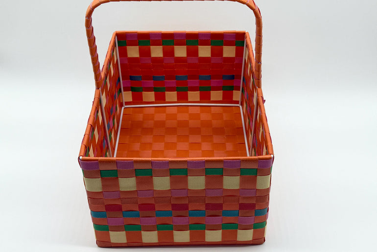 Large Woven Plastic Basket with Handle, Easter Basket, Colorful Storage Basket, Gift Basket, Picnic Basket, Toy Organizer