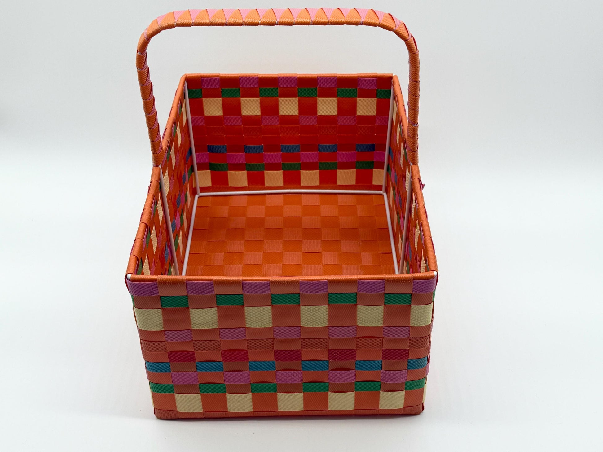 Large Woven Plastic Basket with Handle, Easter Basket, Colorful Storage Basket, Gift Basket, Picnic Basket, Toy Organizer