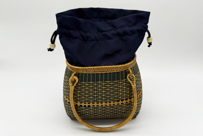 Small Bamboo Basket Handbag, Handmade Rattan Purse with Fabric Lining, Woven Summer Tote Bag, Boho Shoulder Bag, 7.1x3.5x12.2in