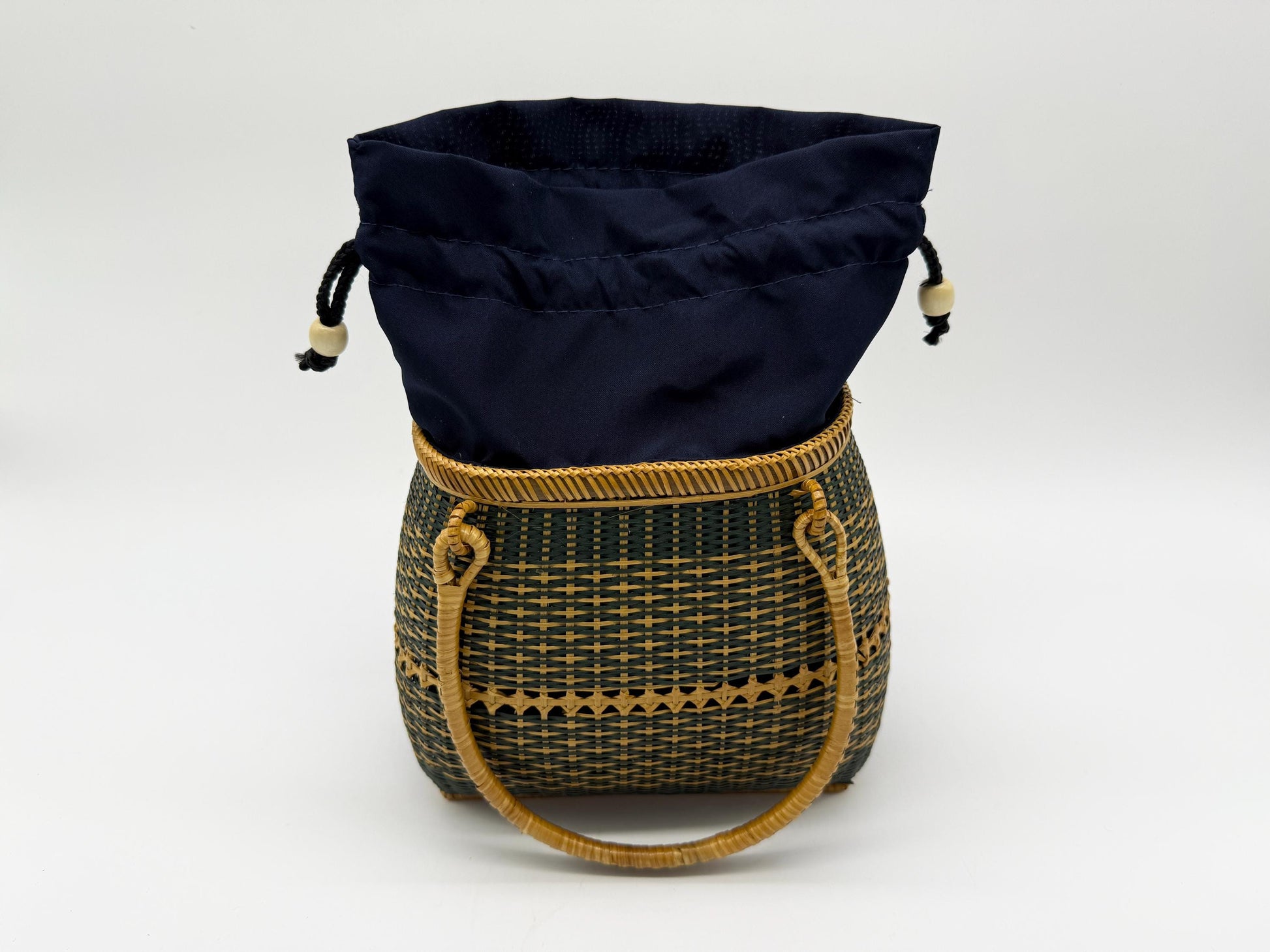 Small Bamboo Basket Handbag, Handmade Rattan Purse with Fabric Lining, Woven Summer Tote Bag, Boho Shoulder Bag, 7.1x3.5x12.2in