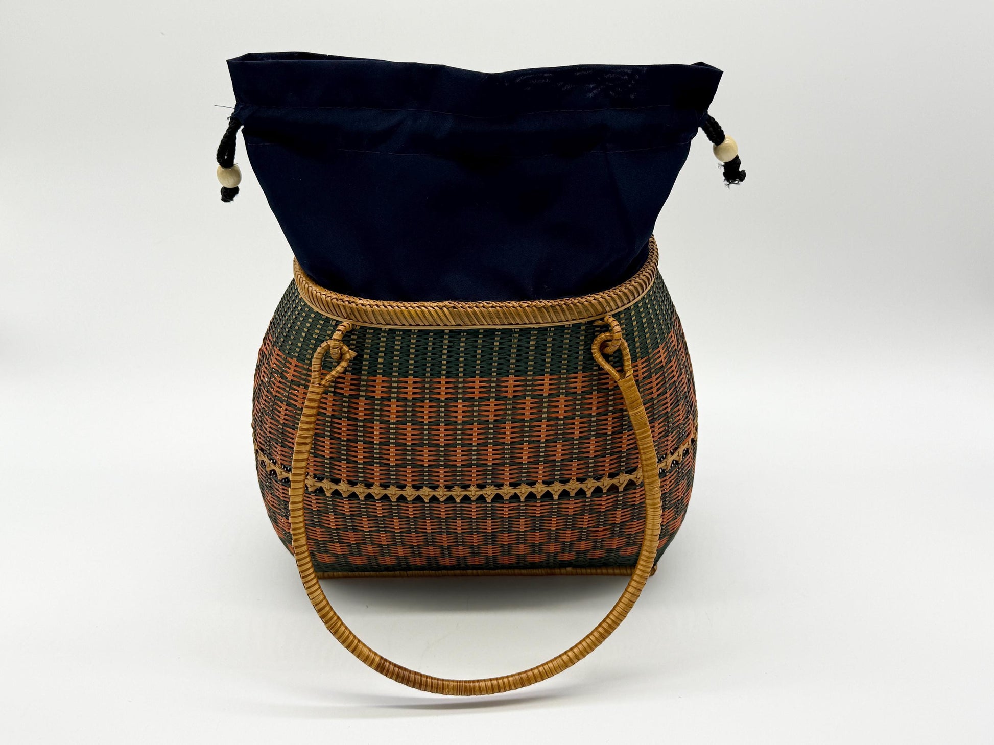 Handwoven Bamboo Handbag, Vintage Rattan Purse, Handmade Wicker Basket Bag with Fabric Lining, Boho Summer Shoulder Tote, 9.1x3.7x16.1in