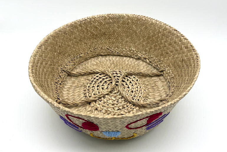 Cat Face Seagrass Storage Basket with Handles, Foldable Woven Laundry Basket, Decorative Organizer for Home, 13.8in
