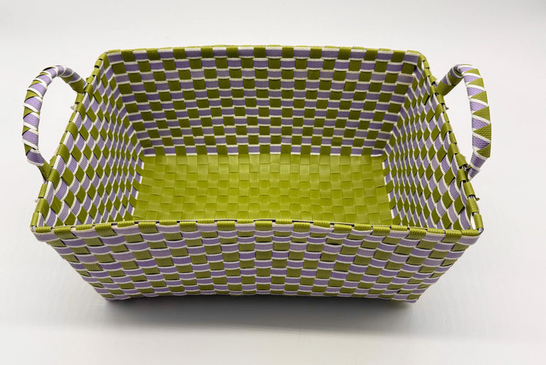 Handwoven Plastic Storage Basket with Handles, Woven Organizer Bin, Multi Size Basket for Toy Laundry Bathroom Nursery Storage