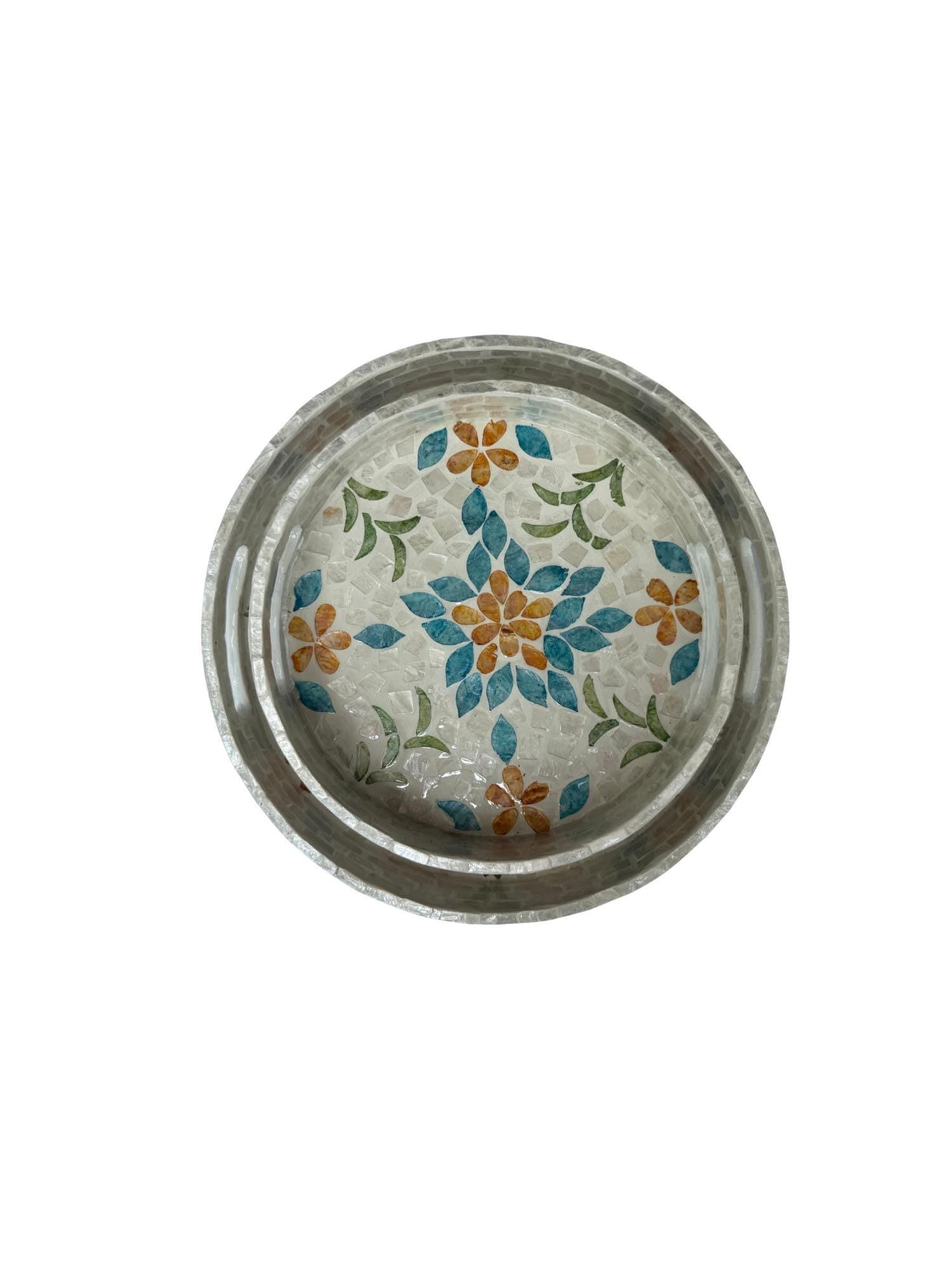 Handmade Round Shell Inlay Tray – Mother of Pearl Decorative Serving Tray, Elegant Coffee Table Organizer, Luxury Vanity Tray, Gift Idea