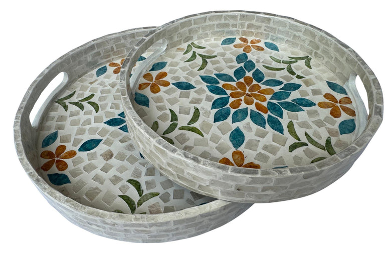 Handmade Round Shell Inlay Tray – Mother of Pearl Decorative Serving Tray, Elegant Coffee Table Organizer, Luxury Vanity Tray, Gift Idea